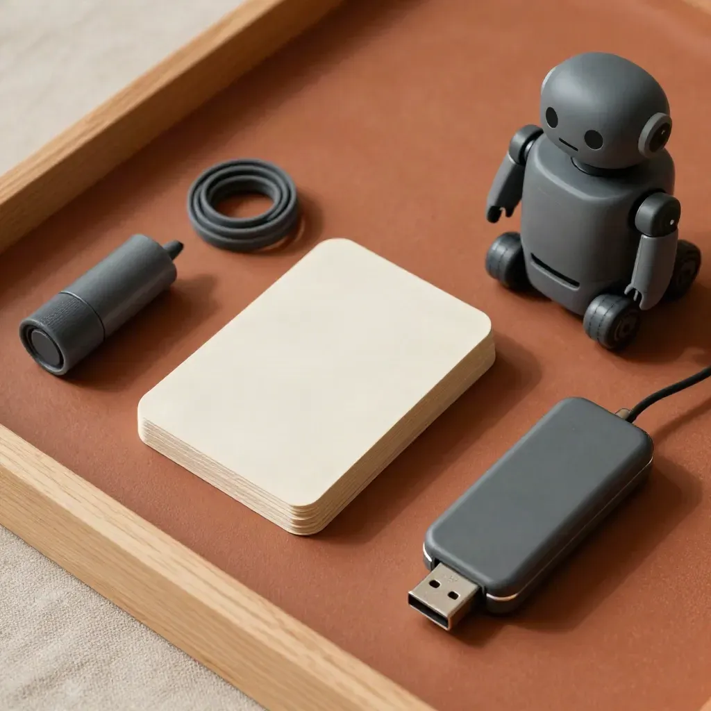 Teraryotta zeminde öğretmen eğitimi araçları: flashkartlar, USB, kablo bağları ve robot demo seti